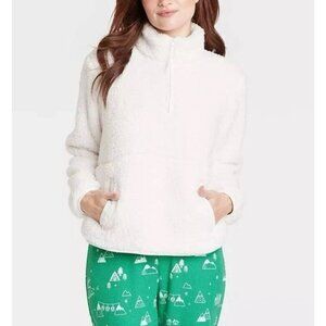 Wondershop Womens Soft Cozy Fleece Sherpa Pullover Jacket 1/4 Zip White Size Med